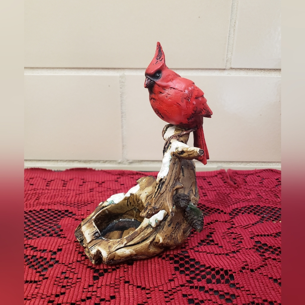 Red Cardinal Bird On Branch Figurine Decor Candle Holder Tea Light